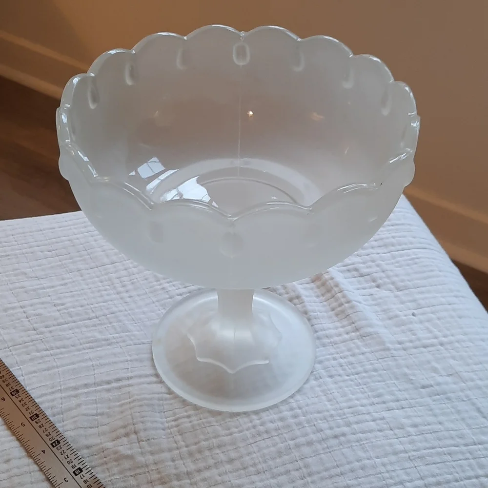 Large clear Frosted Vintage Indian glass open candy bowl on pedestal no chips